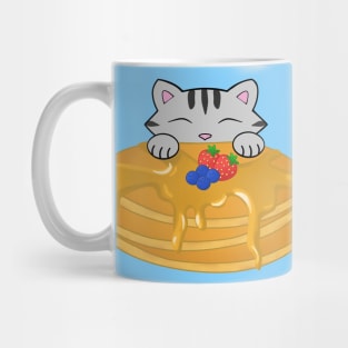 Cute grey cat eating a pancake Mug